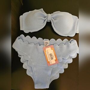 Listicle light blue scalloped bikini size Small